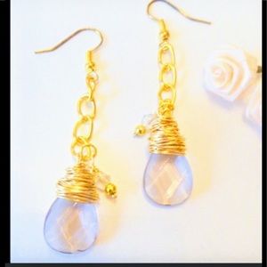 Light purple wirewrapped briolette Earrings long